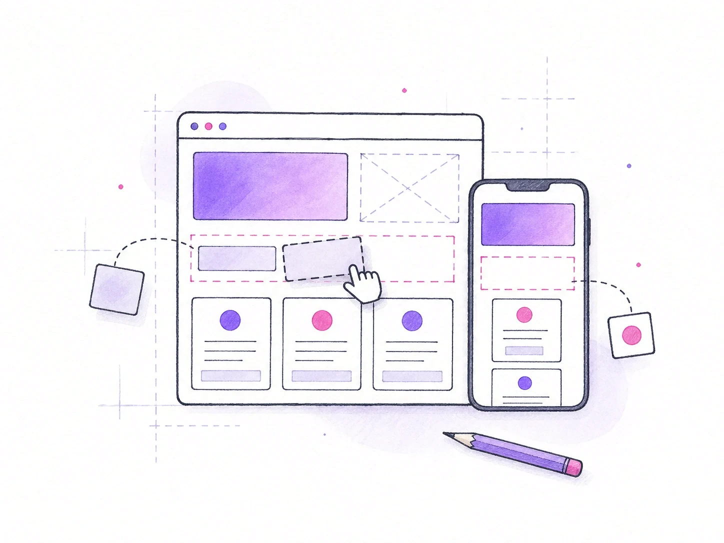 Ilustración de un diseño web responsivo en escritorio y móvil